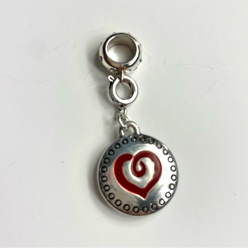 Brighton Set of 2 Clip Clasp Red Heart Charm and Rhinestone Silver Tone Spacer